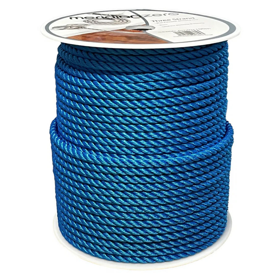 Meridian Zero 8mm 3 Strand Polyester Rope - Blue - 100m Reel