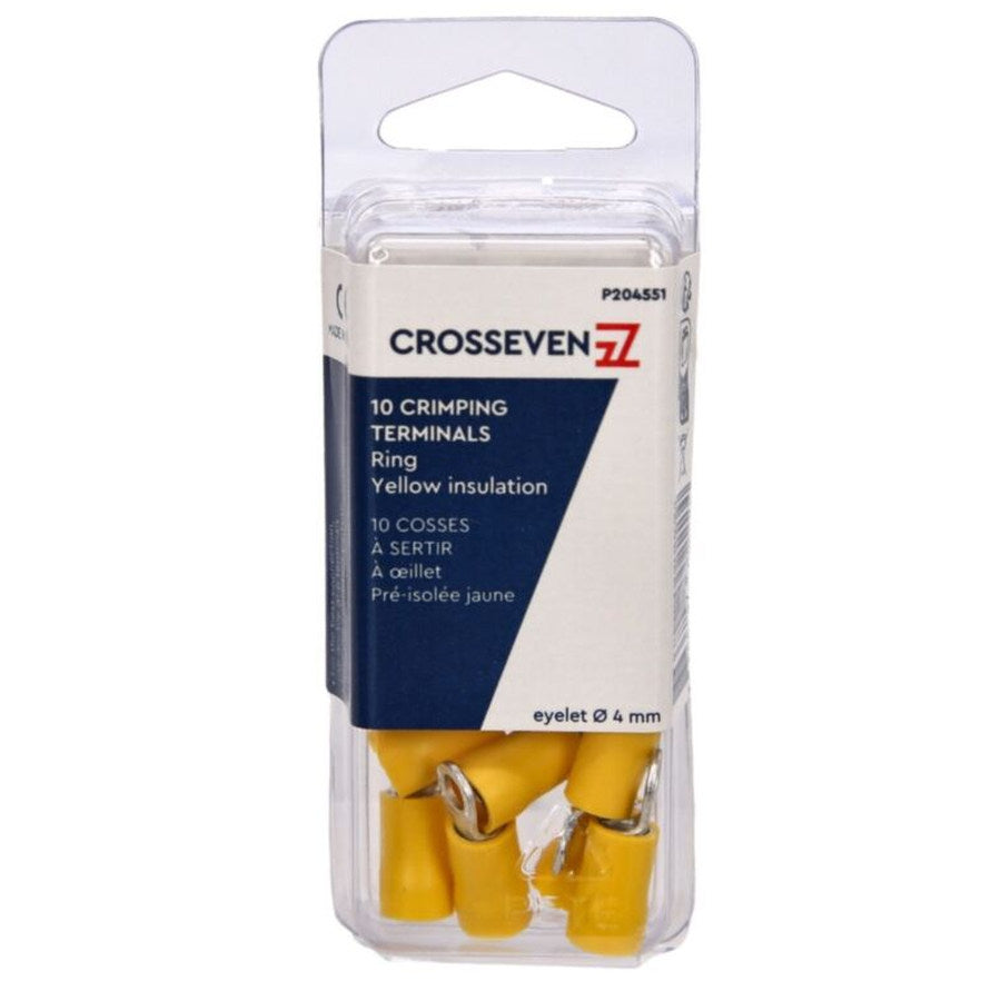 Crosseven Ring Terminals 8mm Stud Yellow 4-6mm Wire Pack.10
