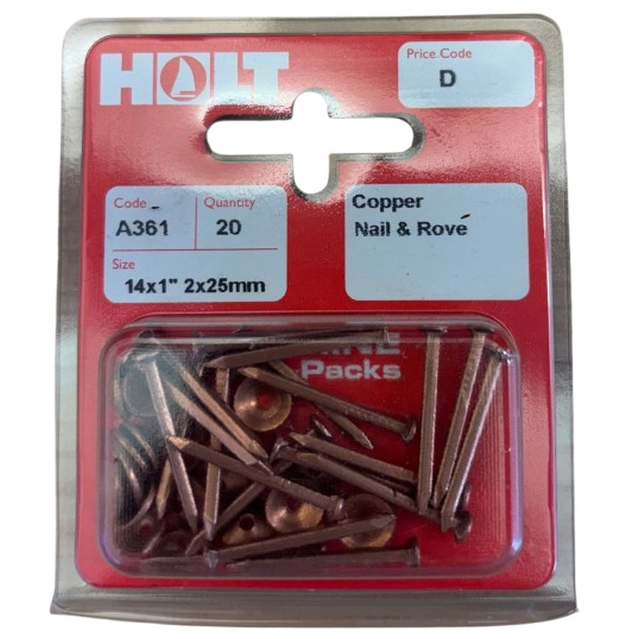 Holt Copper Countersunk Nails & Roves 14 x 1 Pack of 20