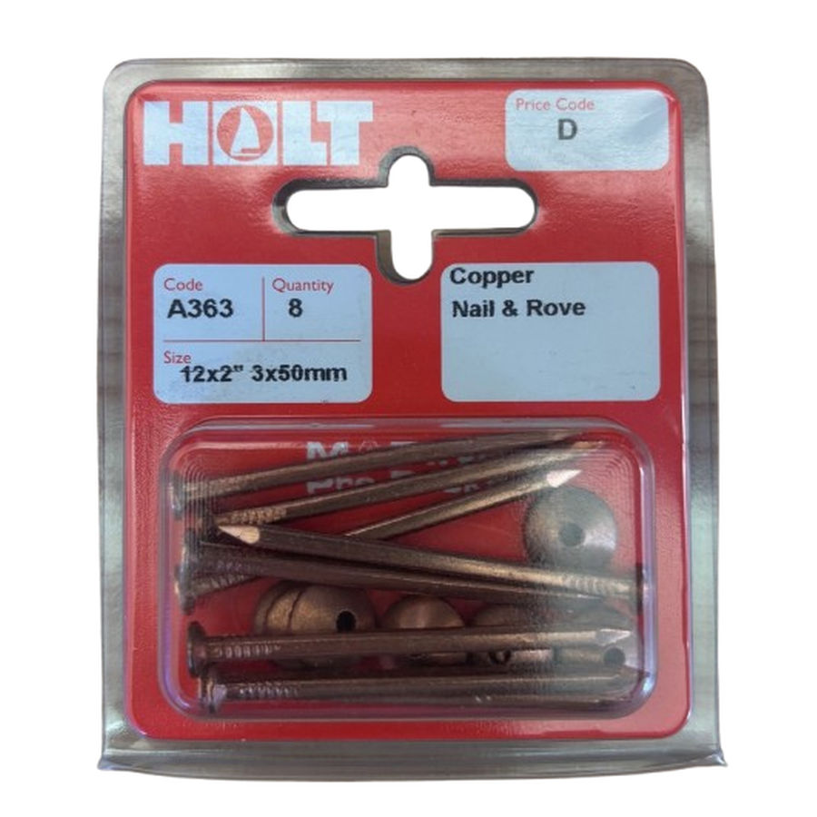Holt Copper Countersunk Nails & Roves 12 x 2 Pack of 8