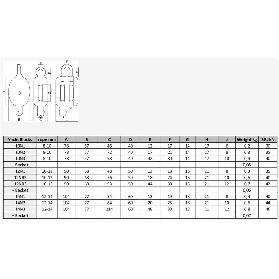 Metalmor Yacht Wooden Ash Block Single with Swivel and Becket 12-14mm