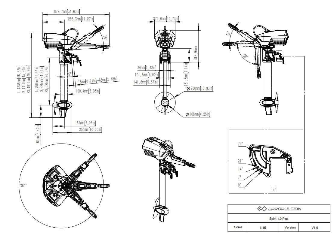ePropulsion Spirit 1.0 Plus Electric Outboard Motor Long Shaft