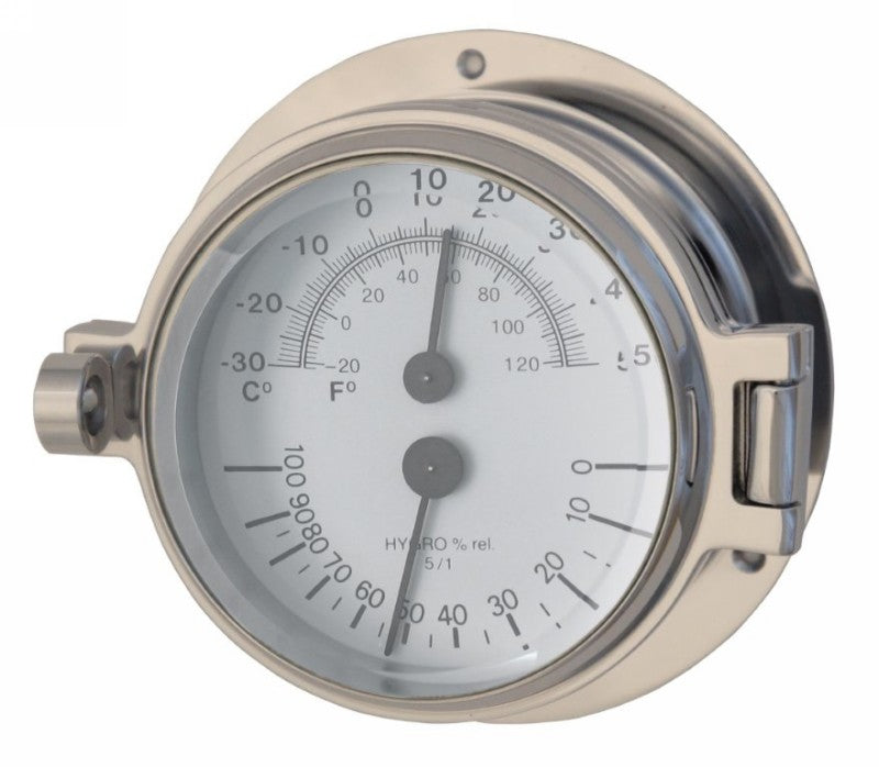 Meridian Zero Channel Polished Chrome Thermometer and Hygrometer 3 inch