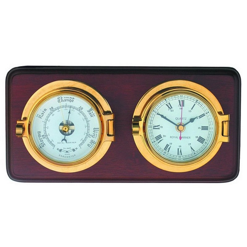 Meridian Zero Clock and Barometer Set Solid Brass 3 inch Mounted