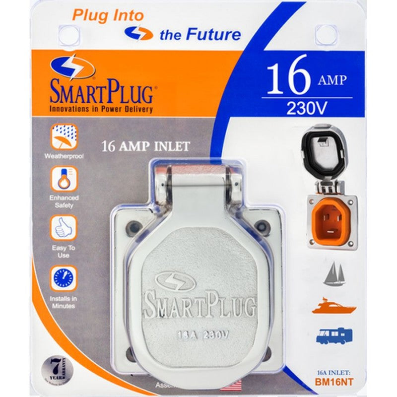 SmartPlug 16 Amp Stainless Steel Inlet with Stainless Steel Cover Assembly