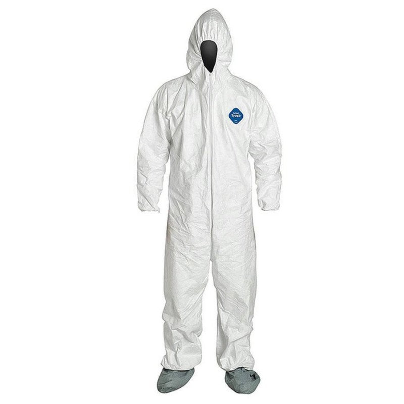 Marine and Industrial White Tyvek Hooded Disposable Protective Overalls Coveralls