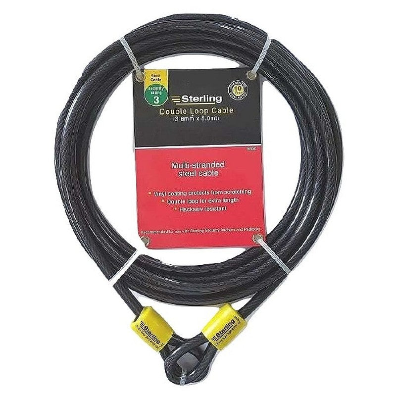 Meridian Zero Sterling Security Braided Steel Cable Lock 8mm - 5m