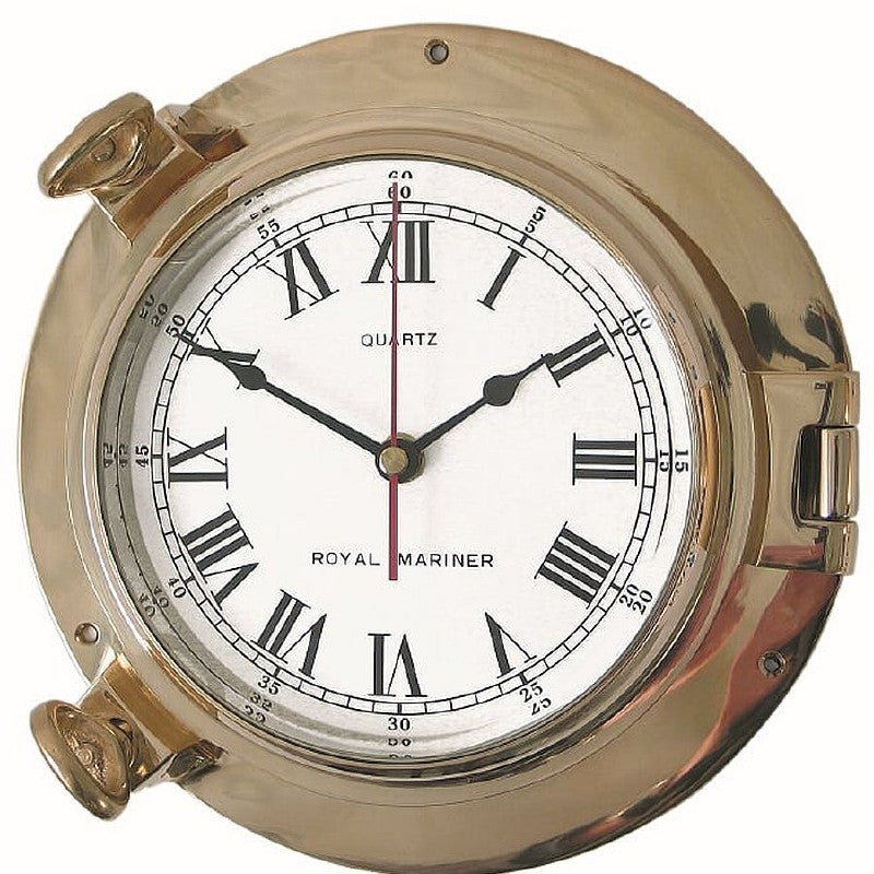 Meridian Zero Solid Brass Porthole Clock 143mm Dial