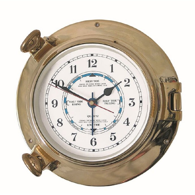 Meridian Zero Solid Brass Porthole Tide Clock 143mm Dial