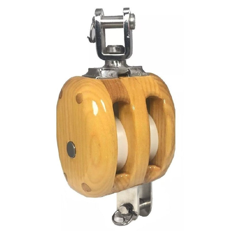 Metalmor Yacht Wooden Ash Block Double with Swivel and Becket 8-10mm