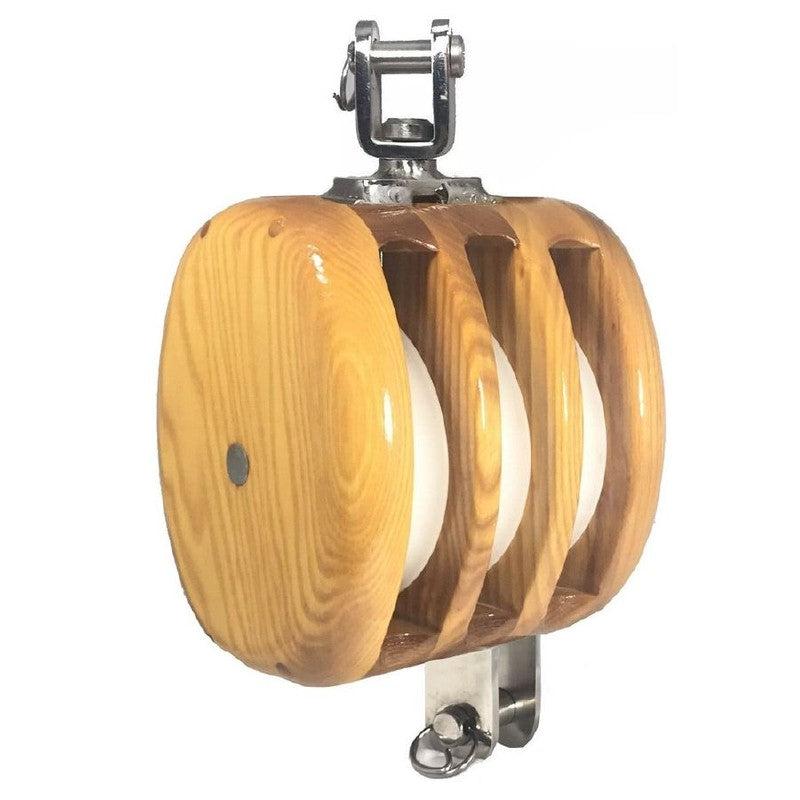 Metalmor Yacht Wooden Ash Block Triple with Swivel and Becket 8-10mm