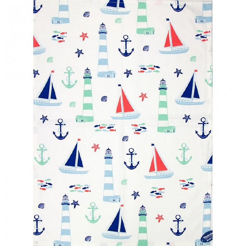 Nauticalia Nautical Tea Towel - Boats Lighthouses