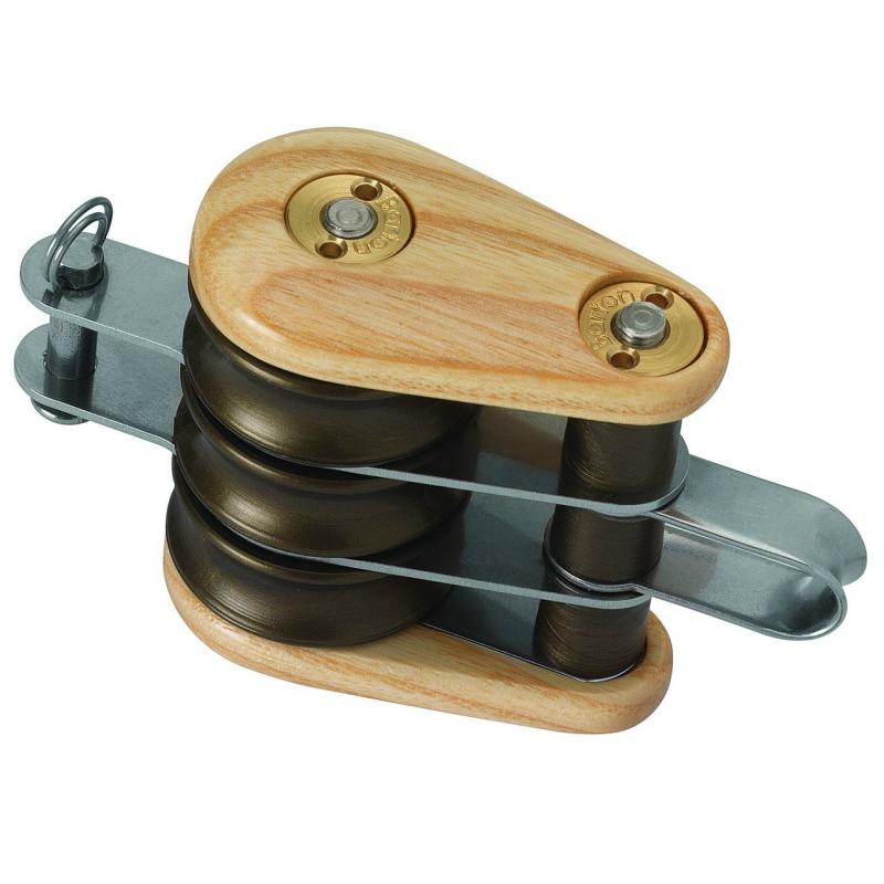 Barton Classic Wooden Block Triple Fixed Eye Becket 45mm