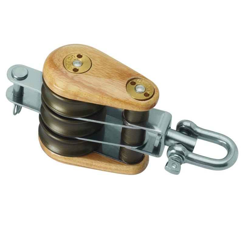 Barton Classic Wooden Block Triple Swivel Becket 45mm