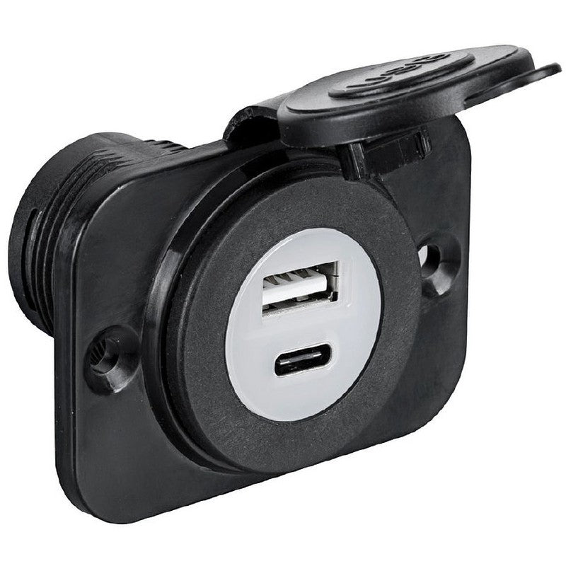 Osculati Twin Dual A-Type and C-Type USB Double Socket Panel Mount Charger 12/24v