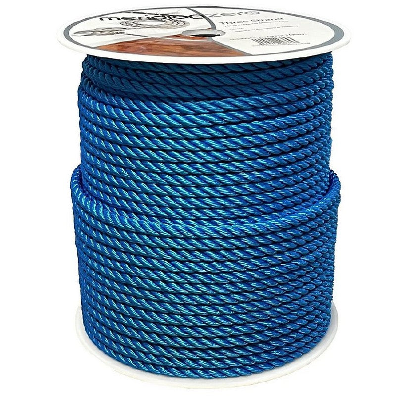 Meridian Zero 10mm 3 Strand Pre-Stretched Polyester Rope - Blue - 100m Reel