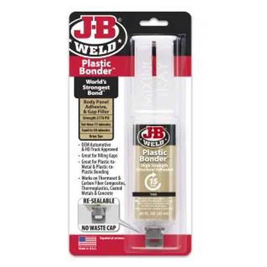 J B Weld Plastic Bonder 2 Part Urethane Adhesive Syringe 25ml - Tan
