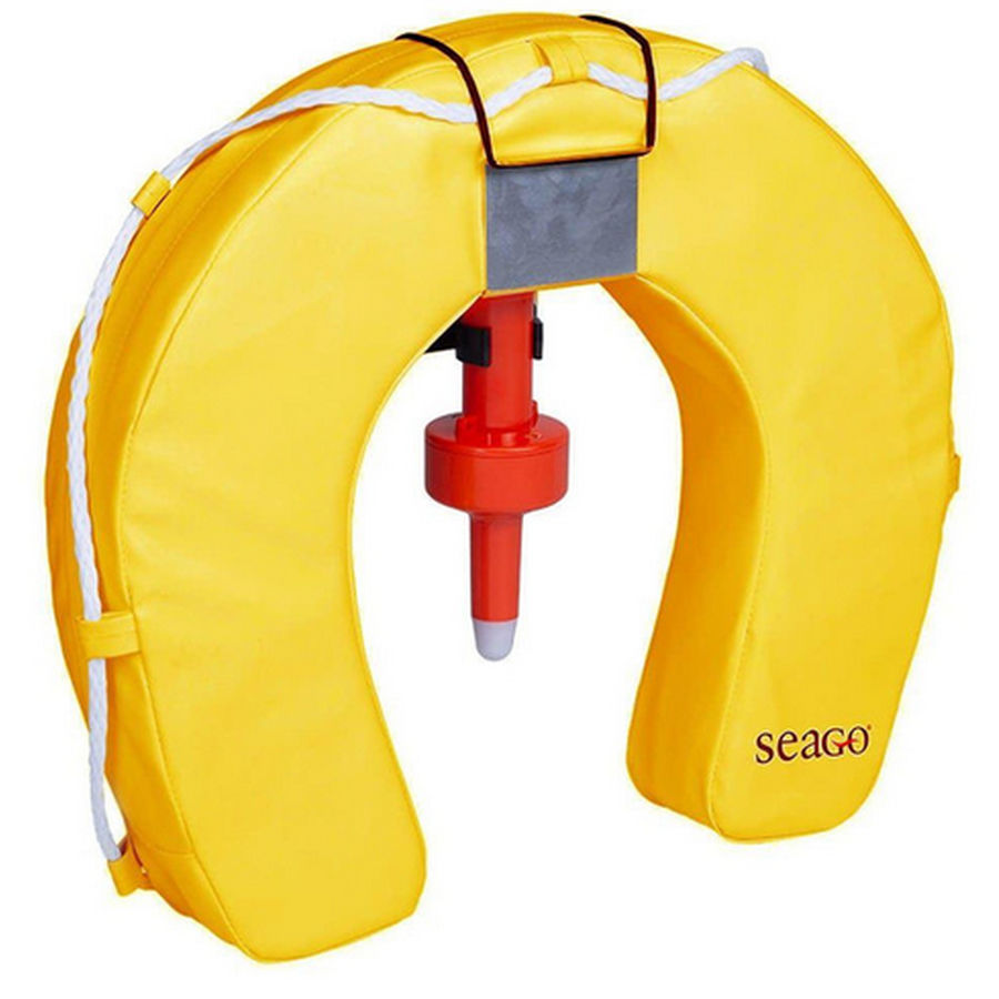 Seago Horseshoe Lifebuoy Set with LED Light and Bracket Yellow