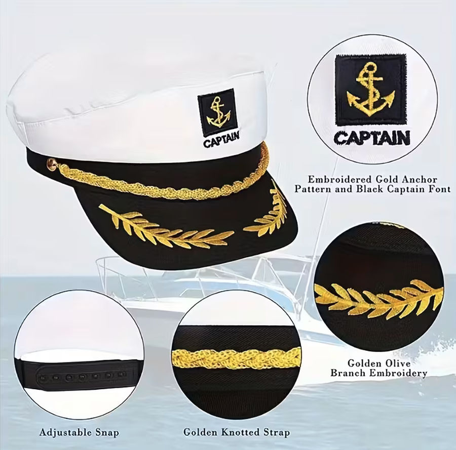 SeaMark White Captain's Sailing Cap