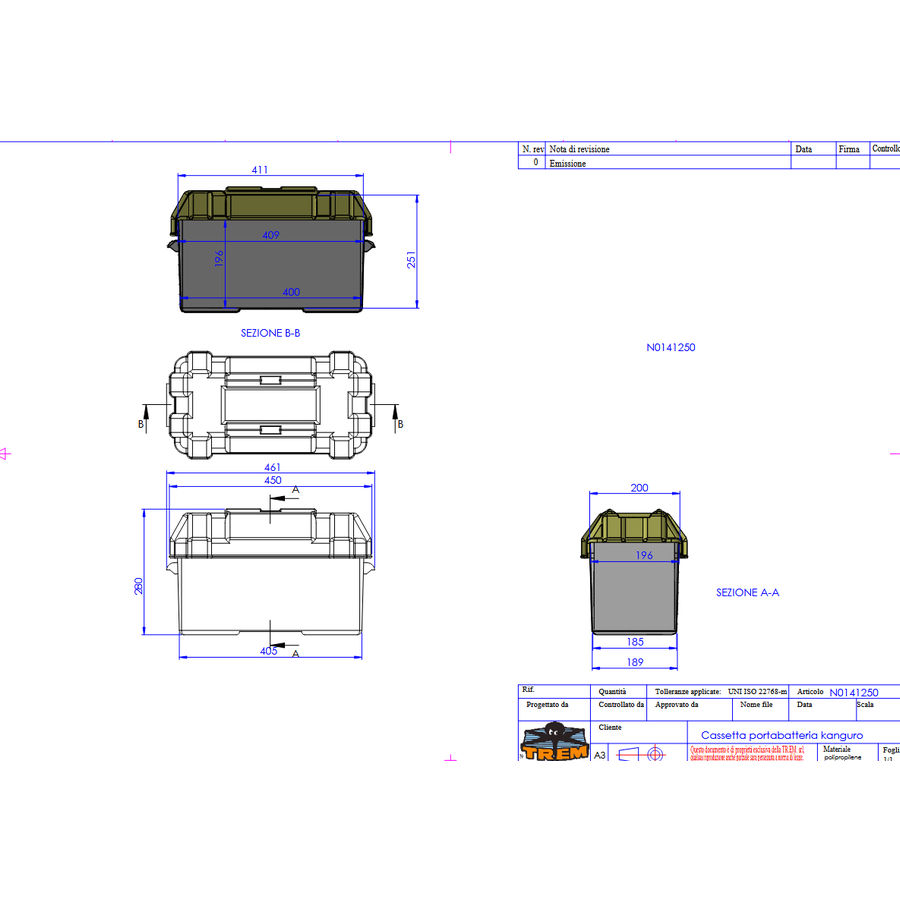 Trem Large Battery Box Caravan Boat with Strap