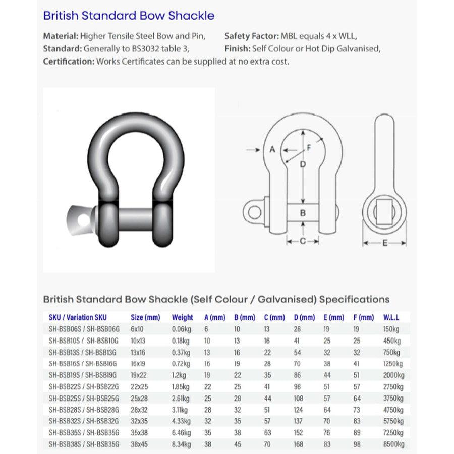SeaMark British Standard Galvanised Bow Shackle 10mm