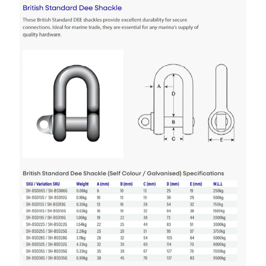 SeaMark British Standard Galvanised Dee Shackle 10mm