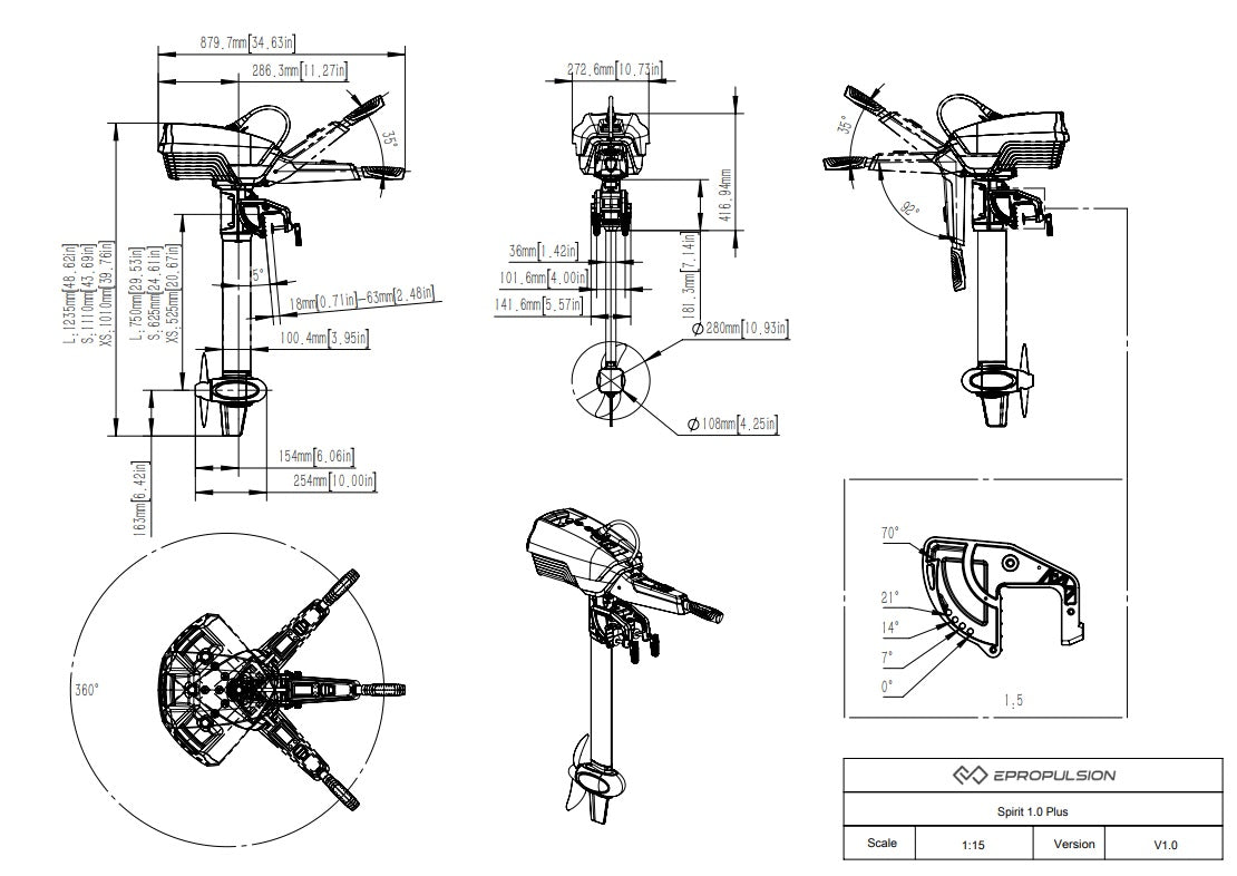 ePropulsion Spirit 1.0 Plus Electric Outboard Motor Shortshaft