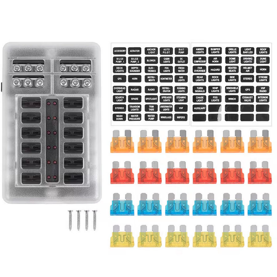 TSL Fuse Block Screw Terminal Blade Fuse 12 Way with LED