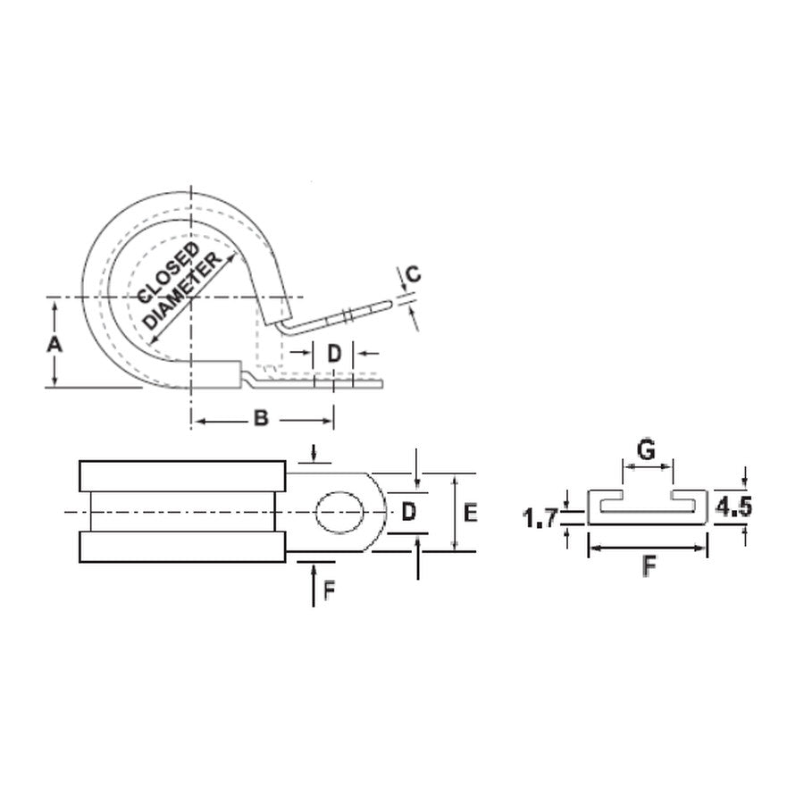 JCS P-Clips For Pipes Cables Hoses Stainless Steel 16mm - Pack of 25