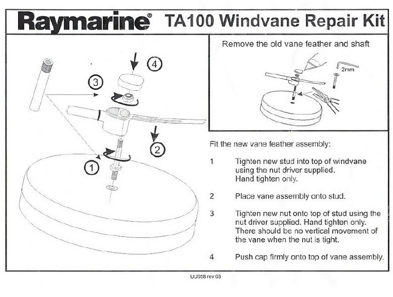 Raymarine Tacktick TA100 Spare Wind Vane, Bearing and Stud Kit